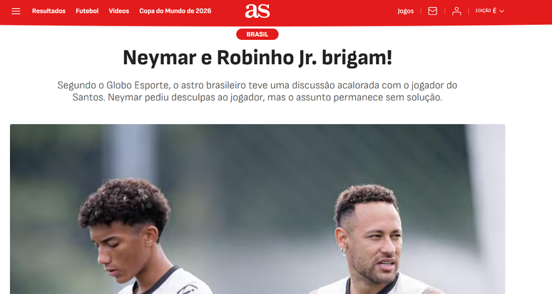 O portal AS afirmou que o camisa 10 do Santos 'perdeu a cabe&ccedil;a'